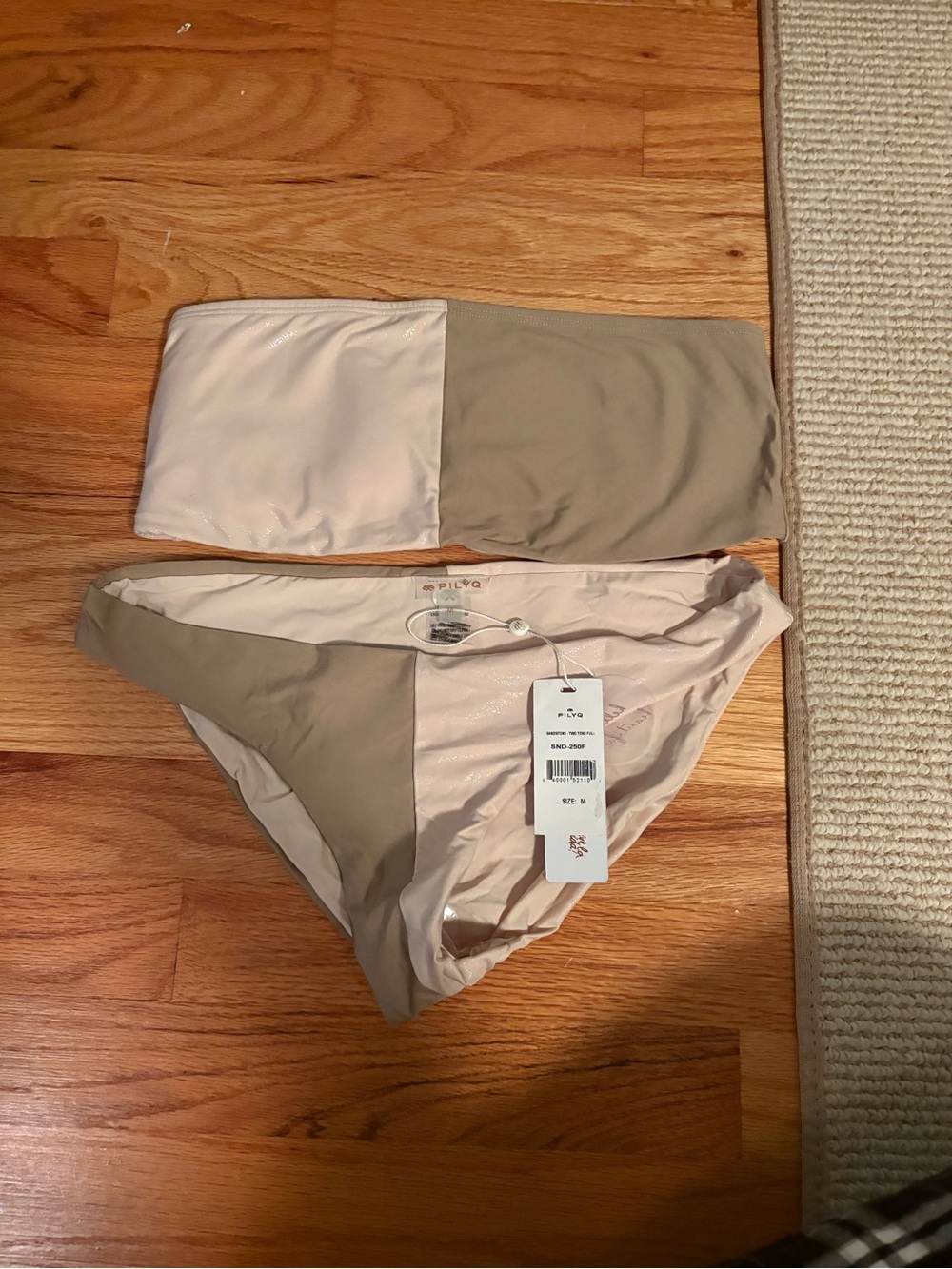 Pilyq Two-Tone Bandeau Bikini Set - Blush & Taupe - size M
